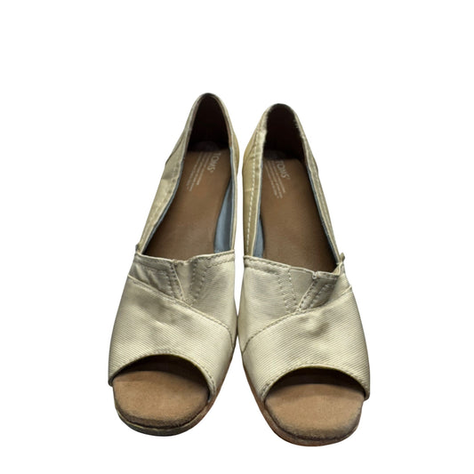 TOMS Peep Toe Wedge Heels Beige Canvas Size 9.5 #9005