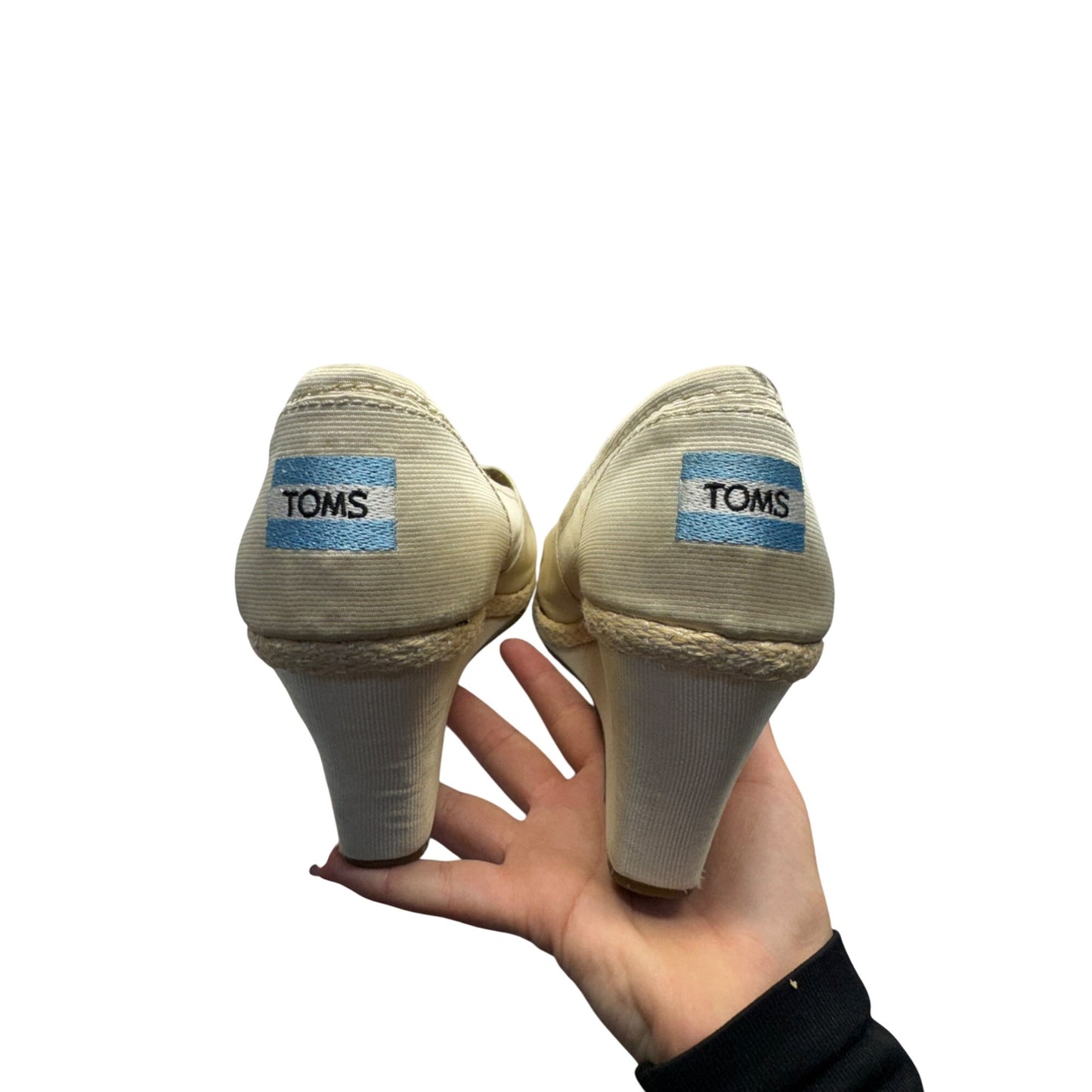 TOMS Peep Toe Wedge Heels Beige Canvas Size 9.5 #9005