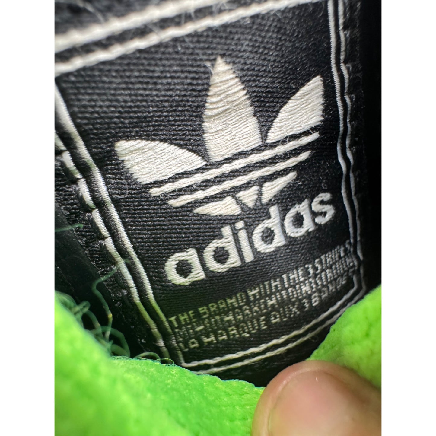 Adidas Samoa Black Leather Kids Shoes With Neon Yellow & Green Laces #382B