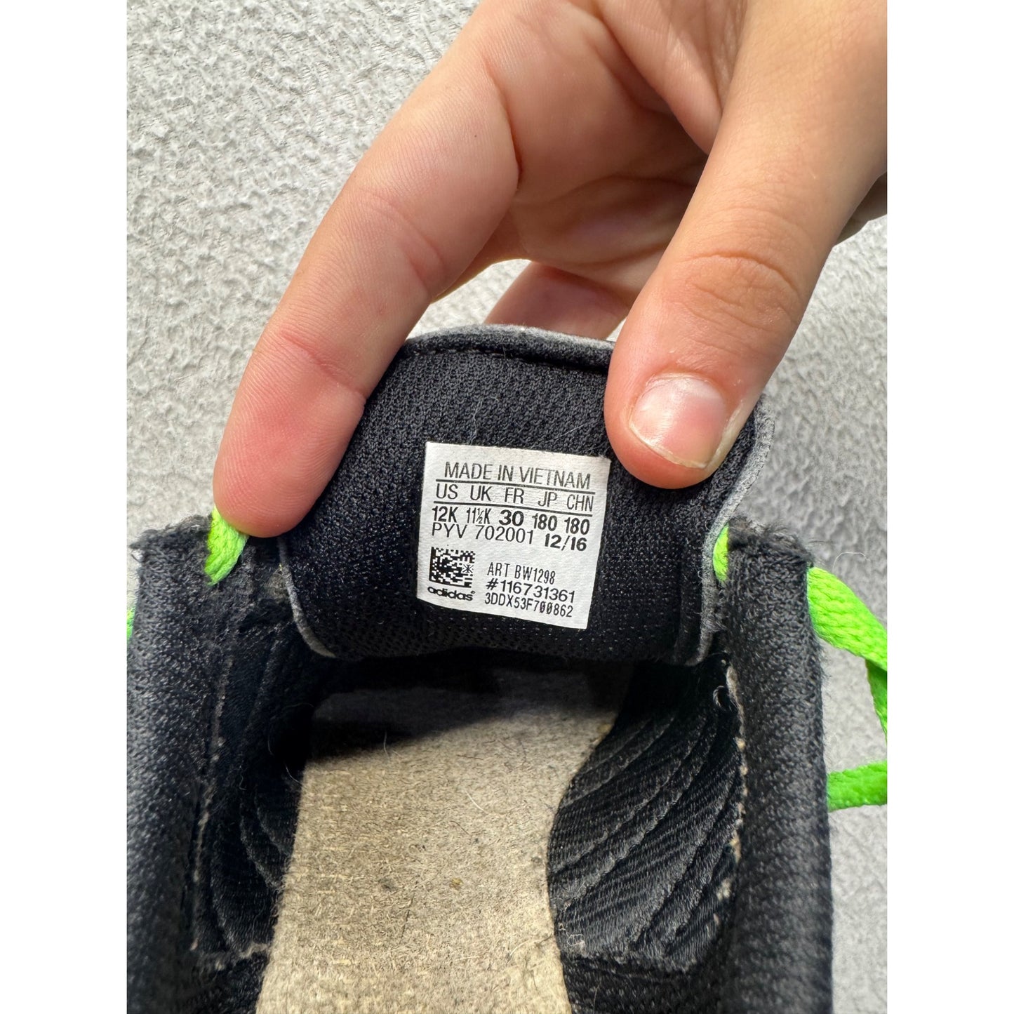 Adidas Samoa Black Leather Kids Shoes With Neon Yellow & Green Laces #382B