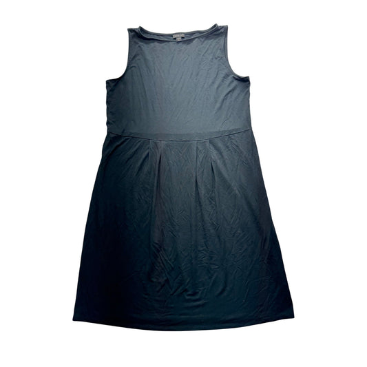 Sleek Charcoal Gray Draped Knee Length Business Dress With Pleated Skirt #9559