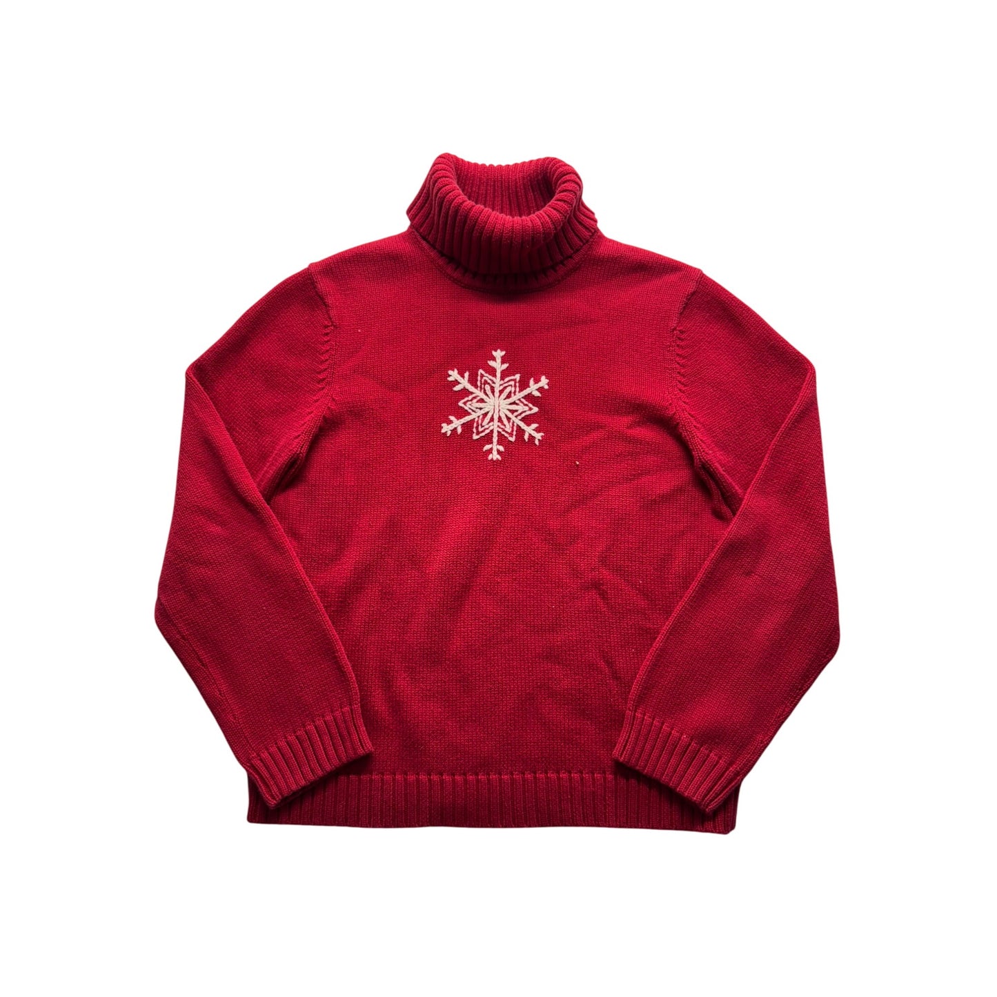 Tommy Hilfiger Red Snowflake Embroidered Wool Turtleneck Sweater #9560