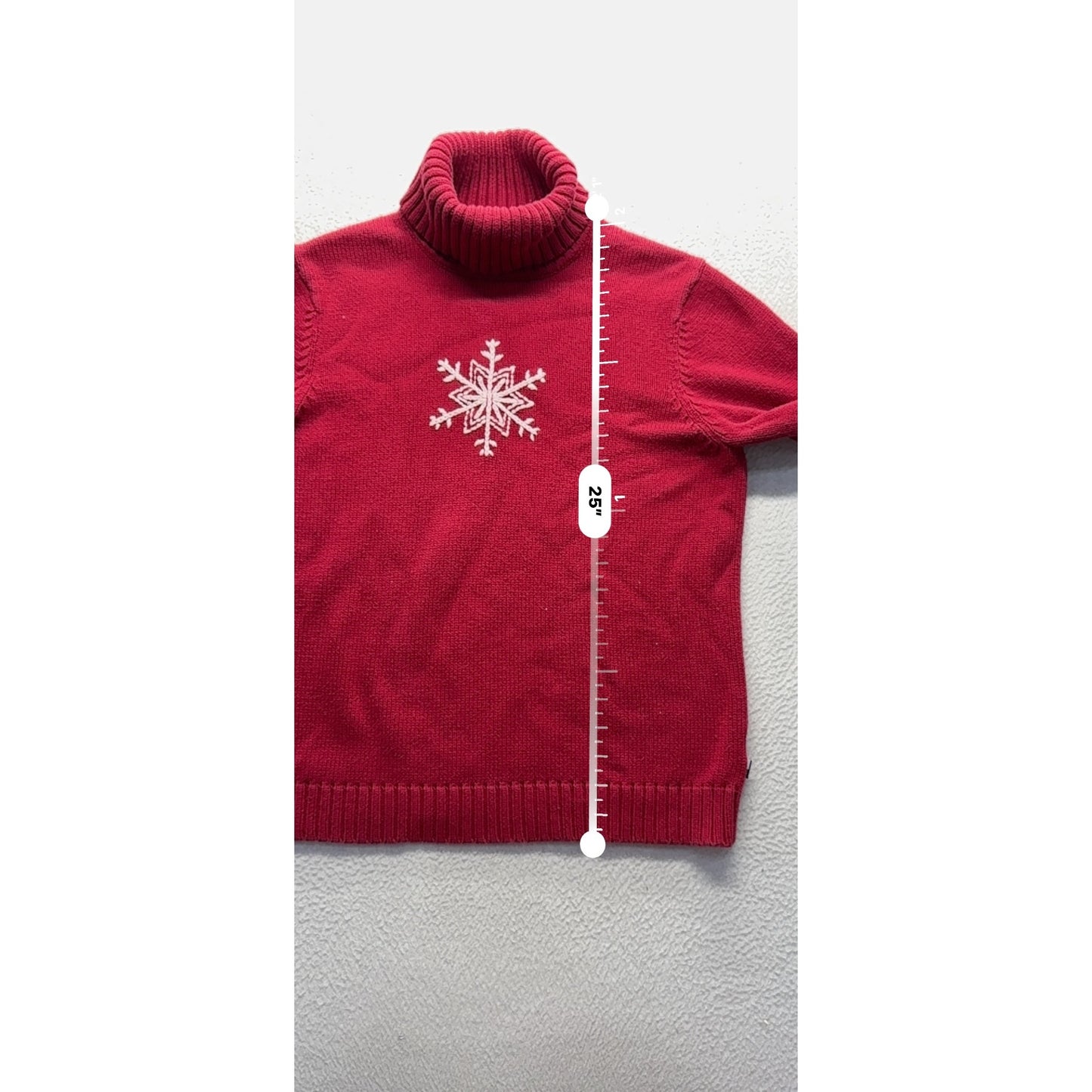 Tommy Hilfiger Red Snowflake Embroidered Wool Turtleneck Sweater #9560
