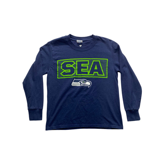 Seattle Seahawks Youth Long Sleeve Navy T-Shirt 100% Cotton #7313