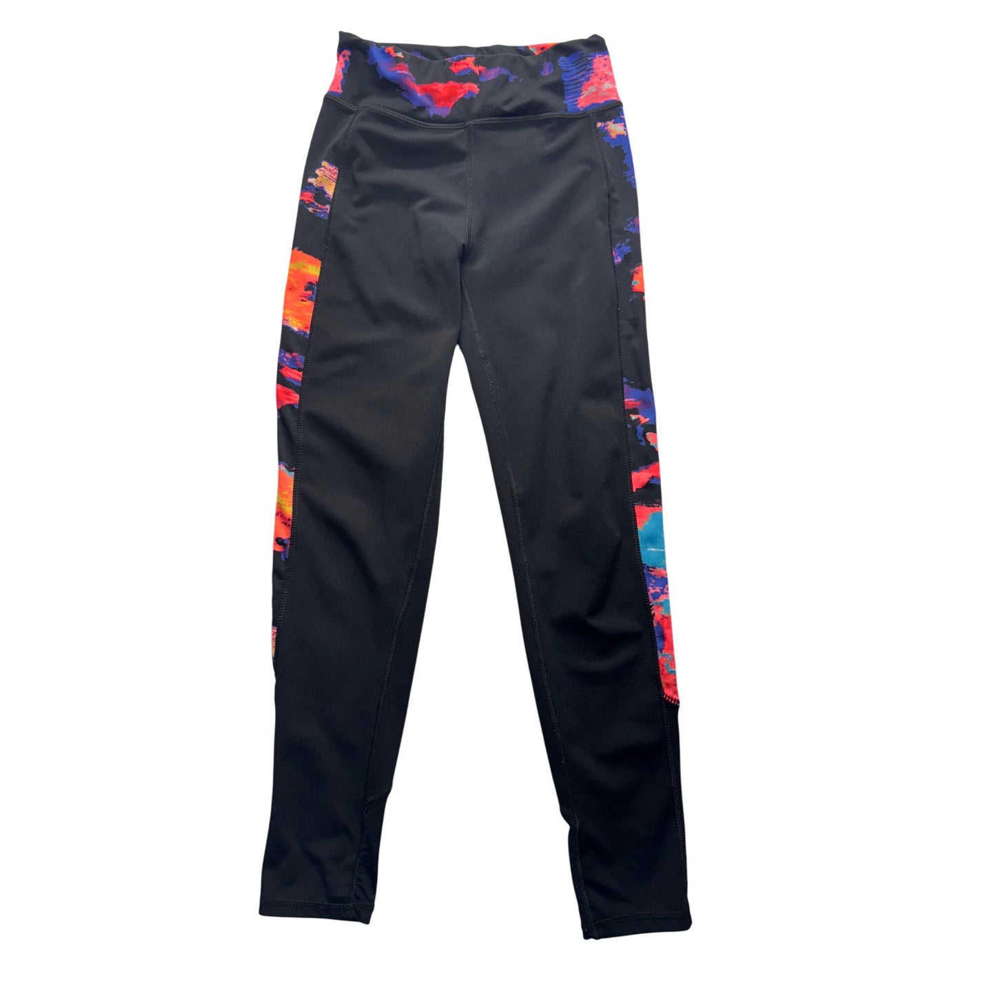 Pop Fit Black High-Waisted Leggings With Multicolor Side Panels Size S #9912