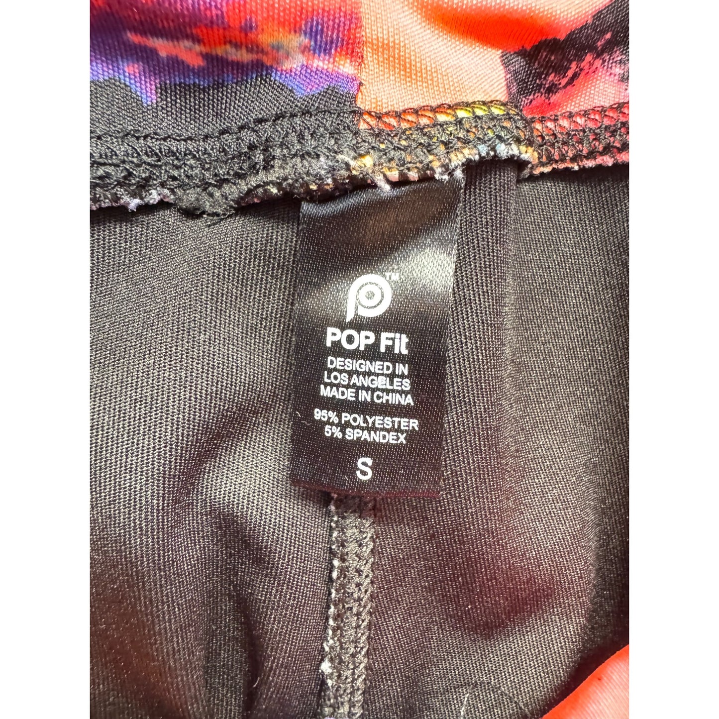 Pop Fit Black High-Waisted Leggings With Multicolor Side Panels Size S #9912