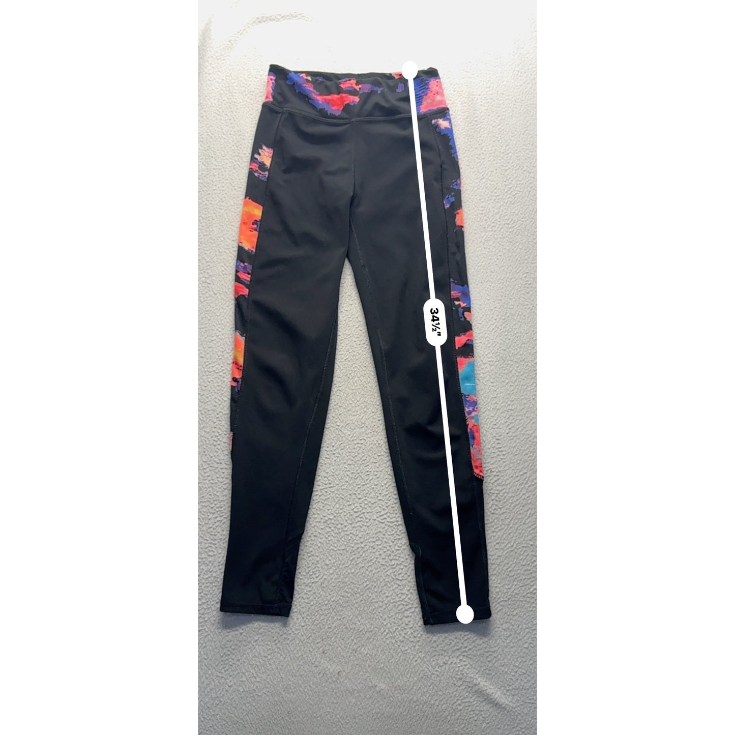 Pop Fit Black High-Waisted Leggings With Multicolor Side Panels Size S #9912