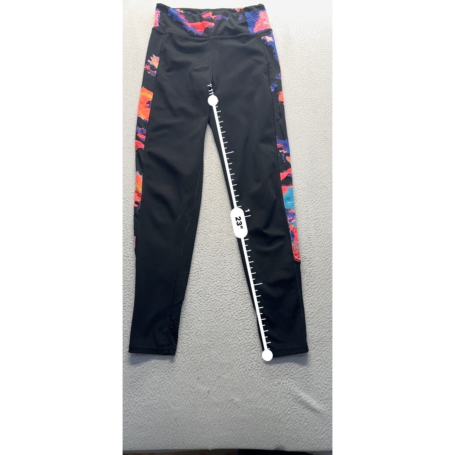 Pop Fit Black High-Waisted Leggings With Multicolor Side Panels Size S #9912
