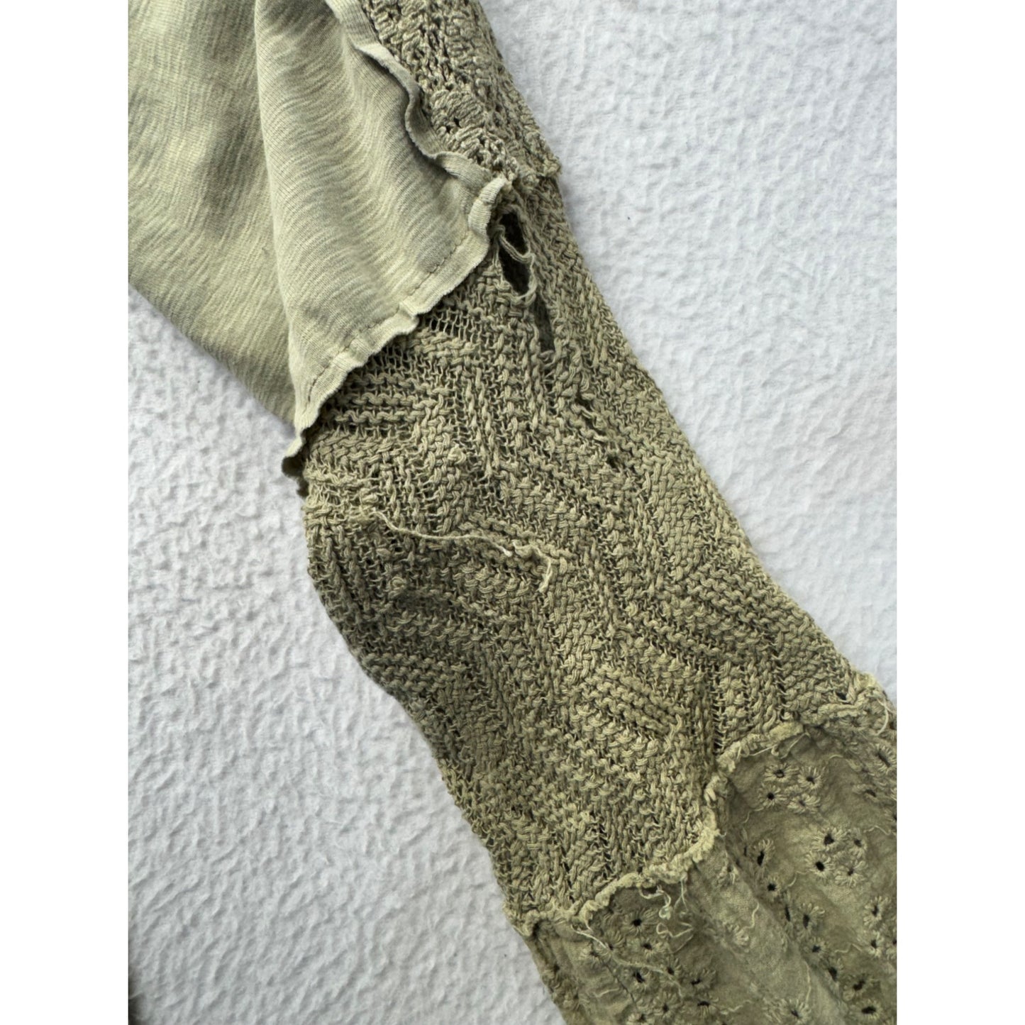 Miss Me Sage Green Hooded Top With Lace Mesh Detailed Sleeves & Back #9594