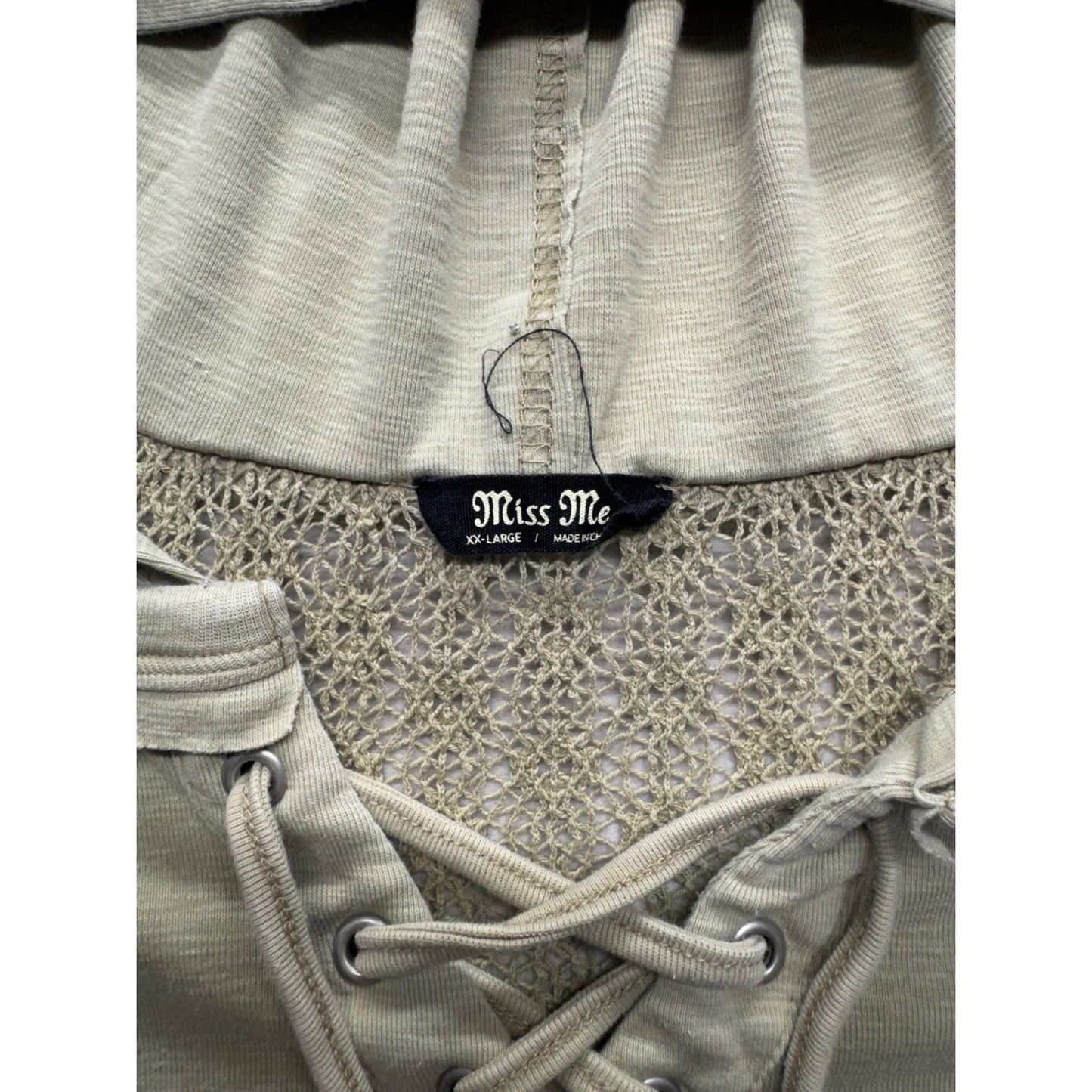 Miss Me Sage Green Hooded Top With Lace Mesh Detailed Sleeves & Back #9594