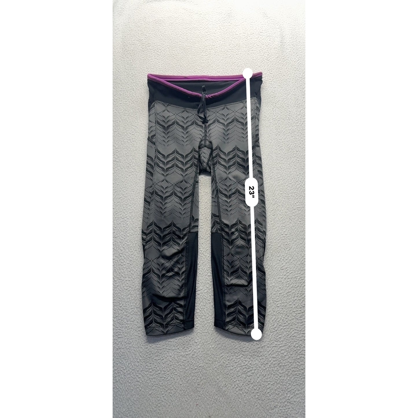 Pearl Izumi Running Capri Leggings Small Black Gray Patterned Purple Trim #9917