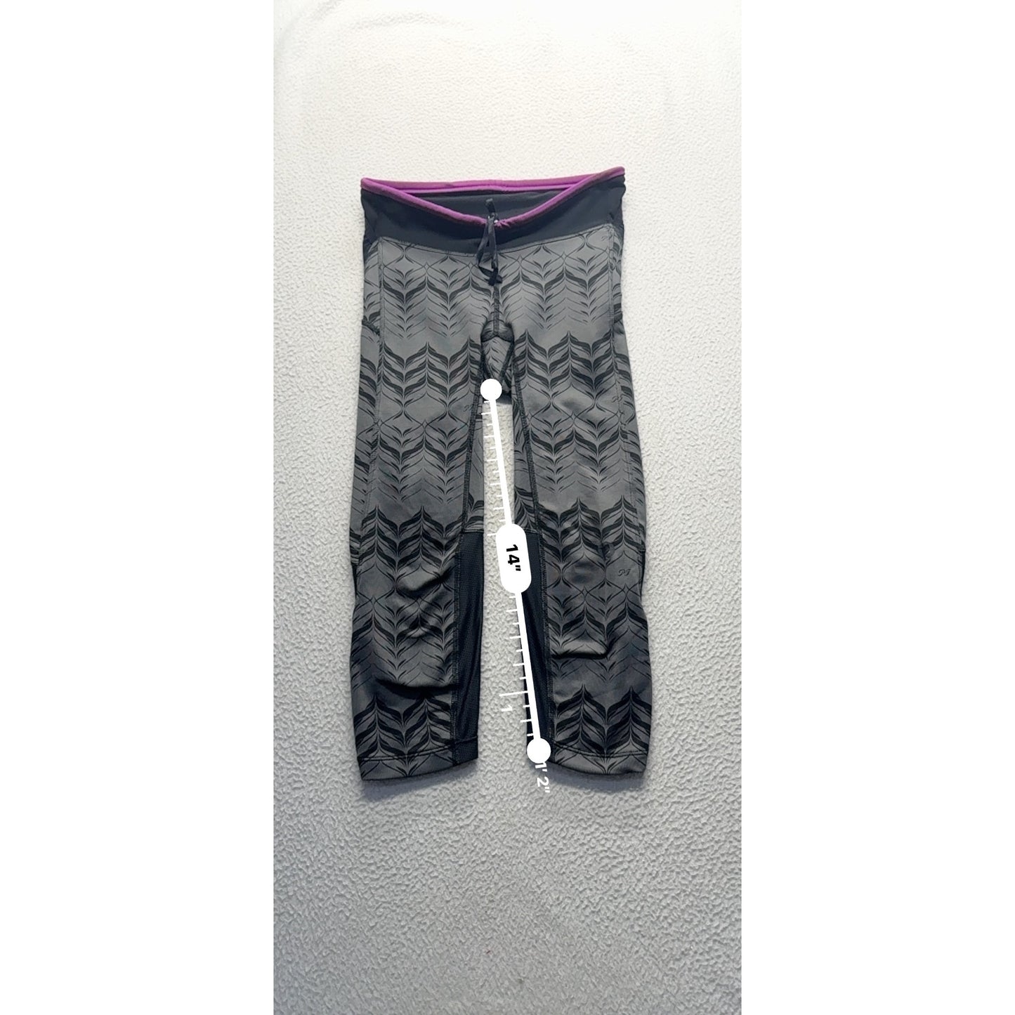 Pearl Izumi Running Capri Leggings Small Black Gray Patterned Purple Trim #9917