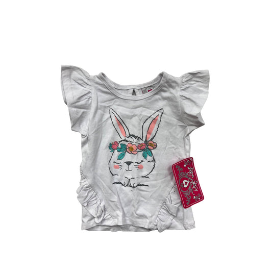Baby Girl White Bunny Graphic T-Shirt With Ruffle Sleeves 12M #8159