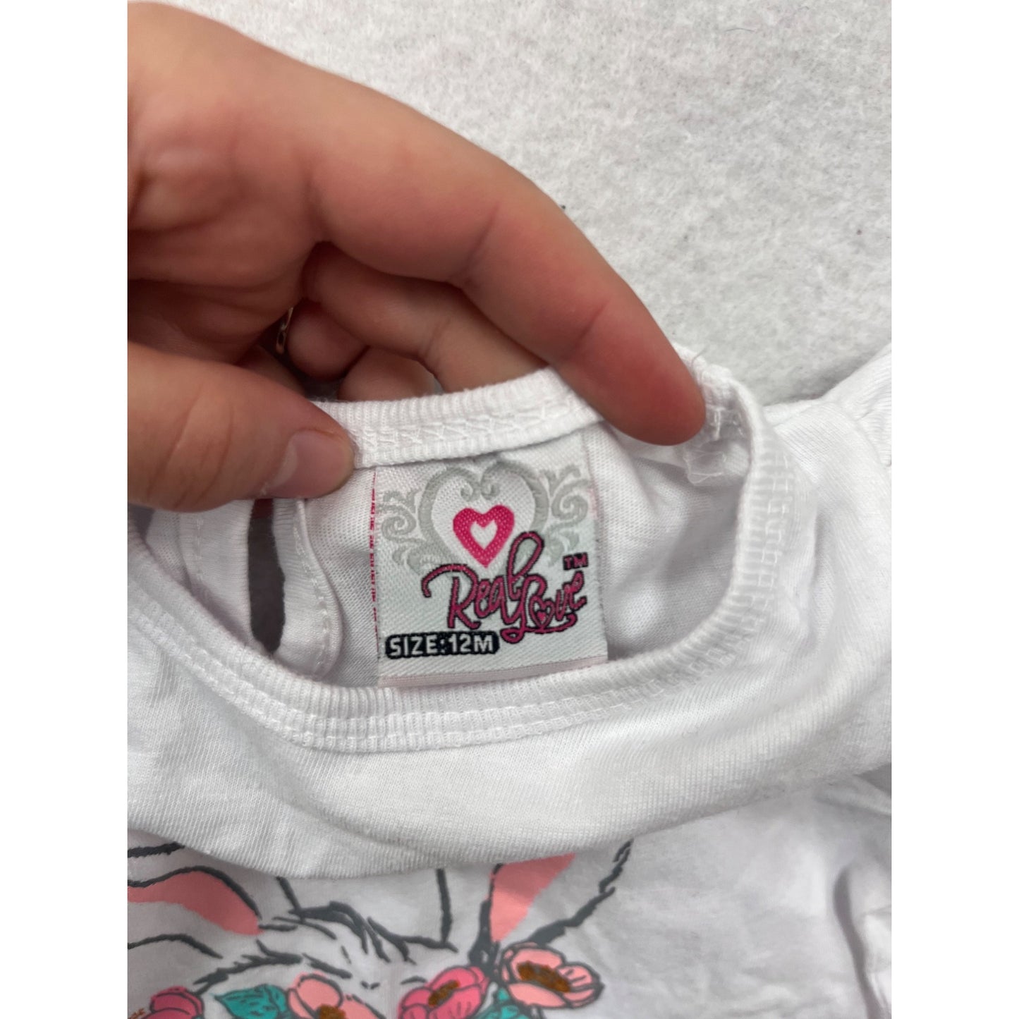Baby Girl White Bunny Graphic T-Shirt With Ruffle Sleeves 12M #8159