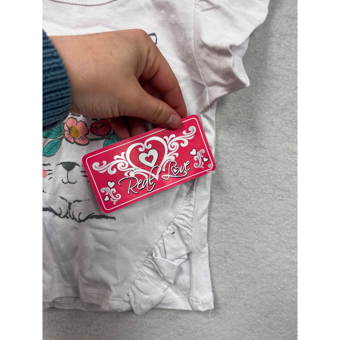 Baby Girl White Bunny Graphic T-Shirt With Ruffle Sleeves 12M #8159