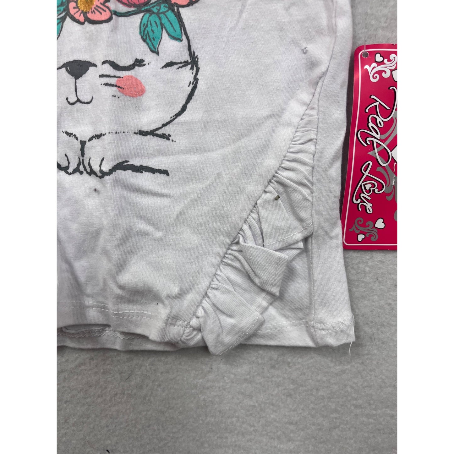 Baby Girl White Bunny Graphic T-Shirt With Ruffle Sleeves 12M #8159