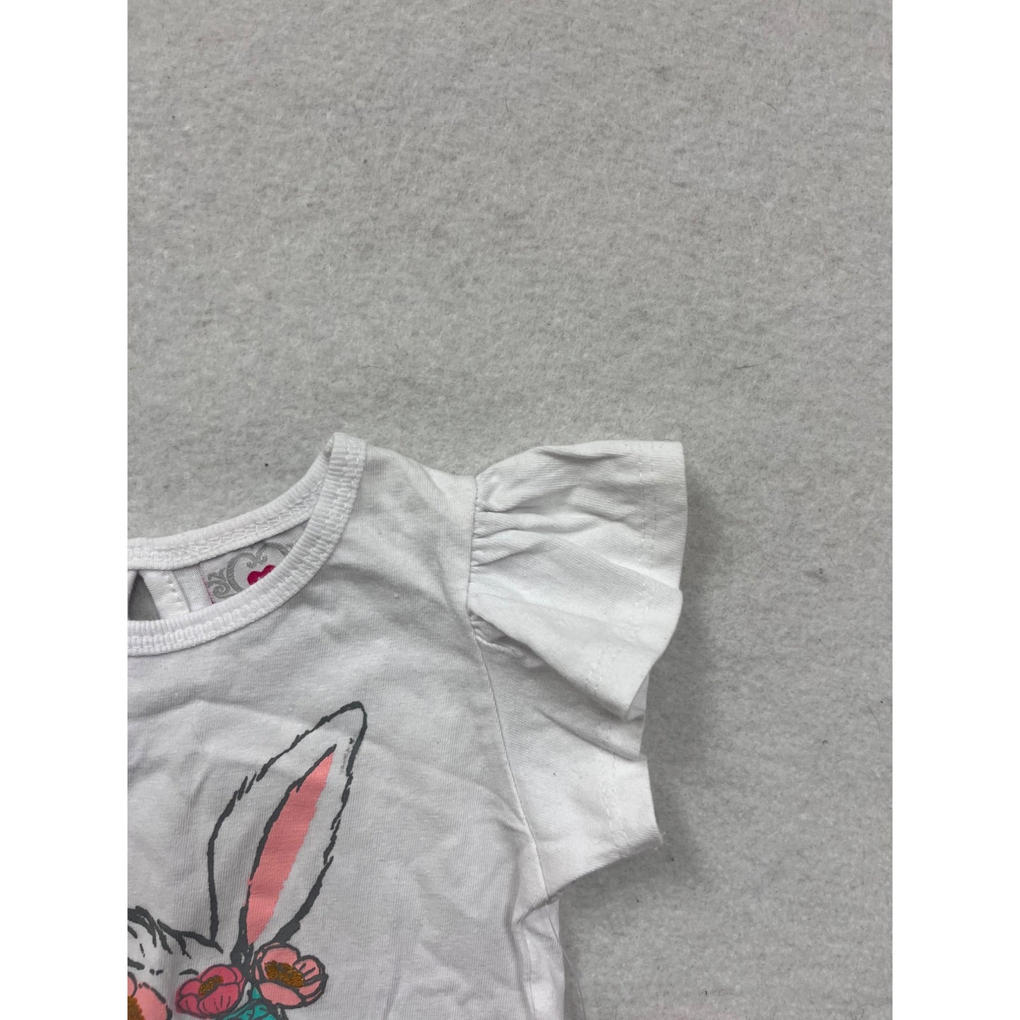Baby Girl White Bunny Graphic T-Shirt With Ruffle Sleeves 12M #8159