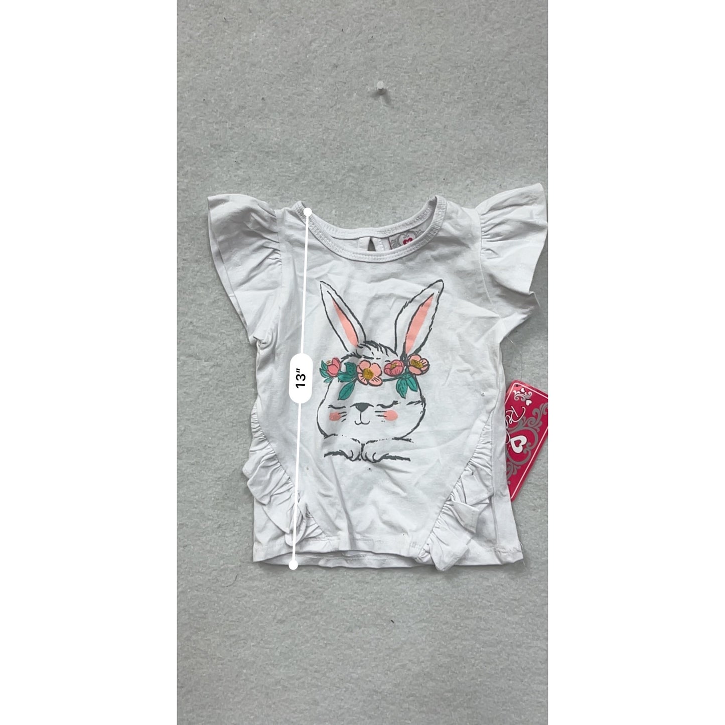 Baby Girl White Bunny Graphic T-Shirt With Ruffle Sleeves 12M #8159