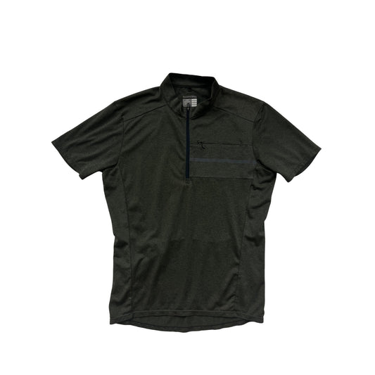 Shimano Mens Cycling Jersey Large 100% Polyester Dark Green With Zipper Pocket & Reflective Accents #6529