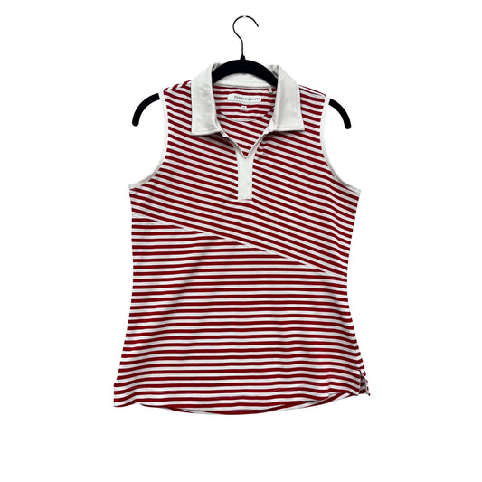 Pebble Beach Red & White Striped Sleeveless Polo Shirt M #337A