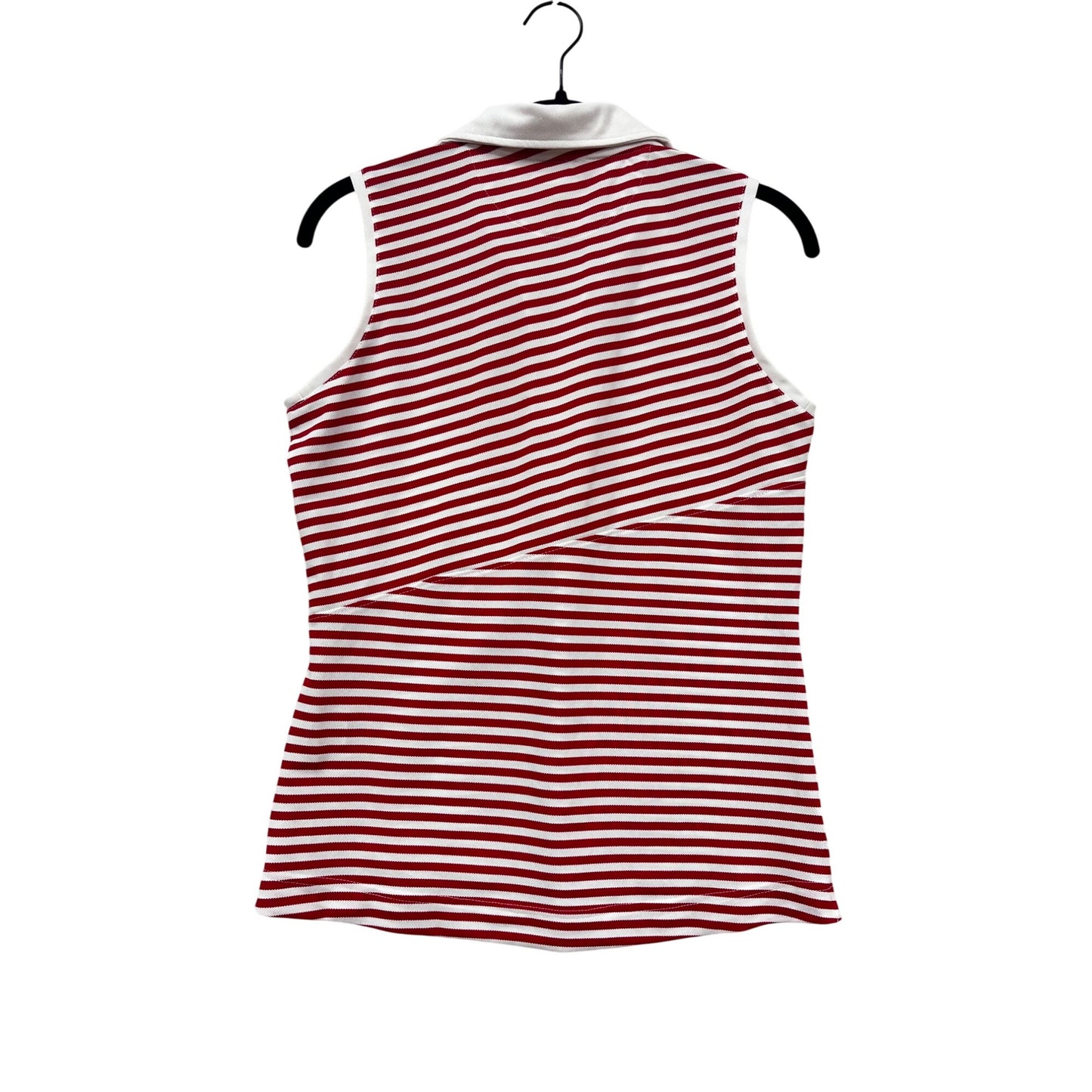 Pebble Beach Red & White Striped Sleeveless Polo Shirt M #337A