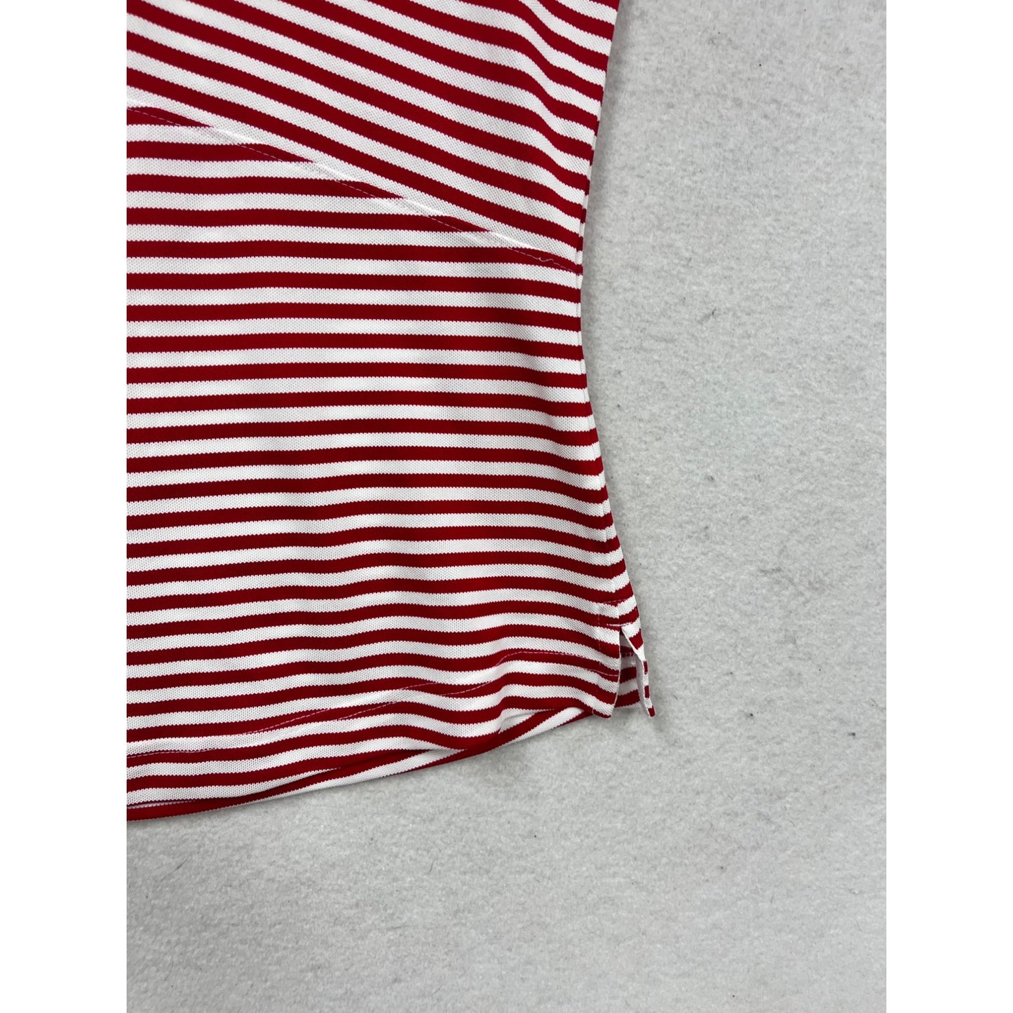 Pebble Beach Red & White Striped Sleeveless Polo Shirt M #337A