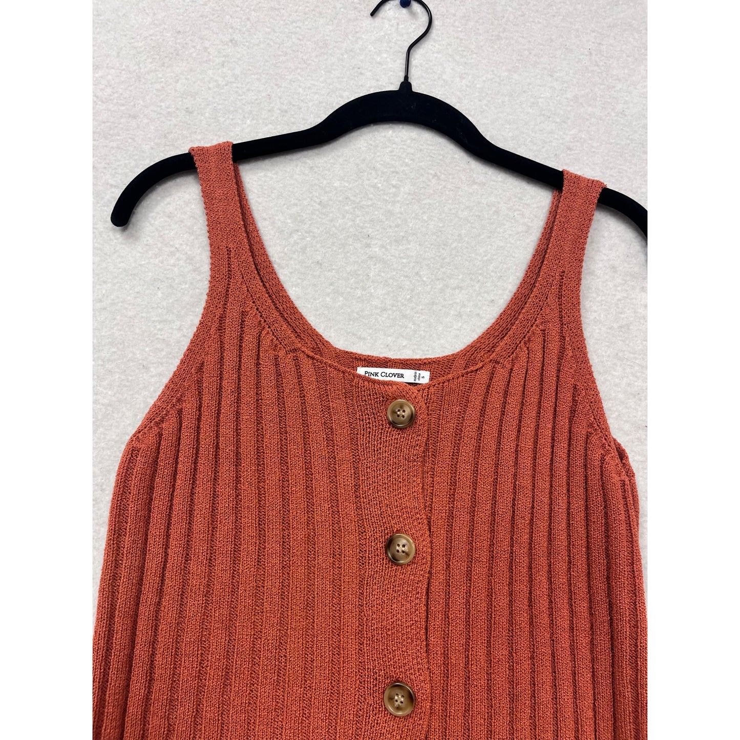 Pink Clover Ribbed Knit Button-Front Tank Top S #543A