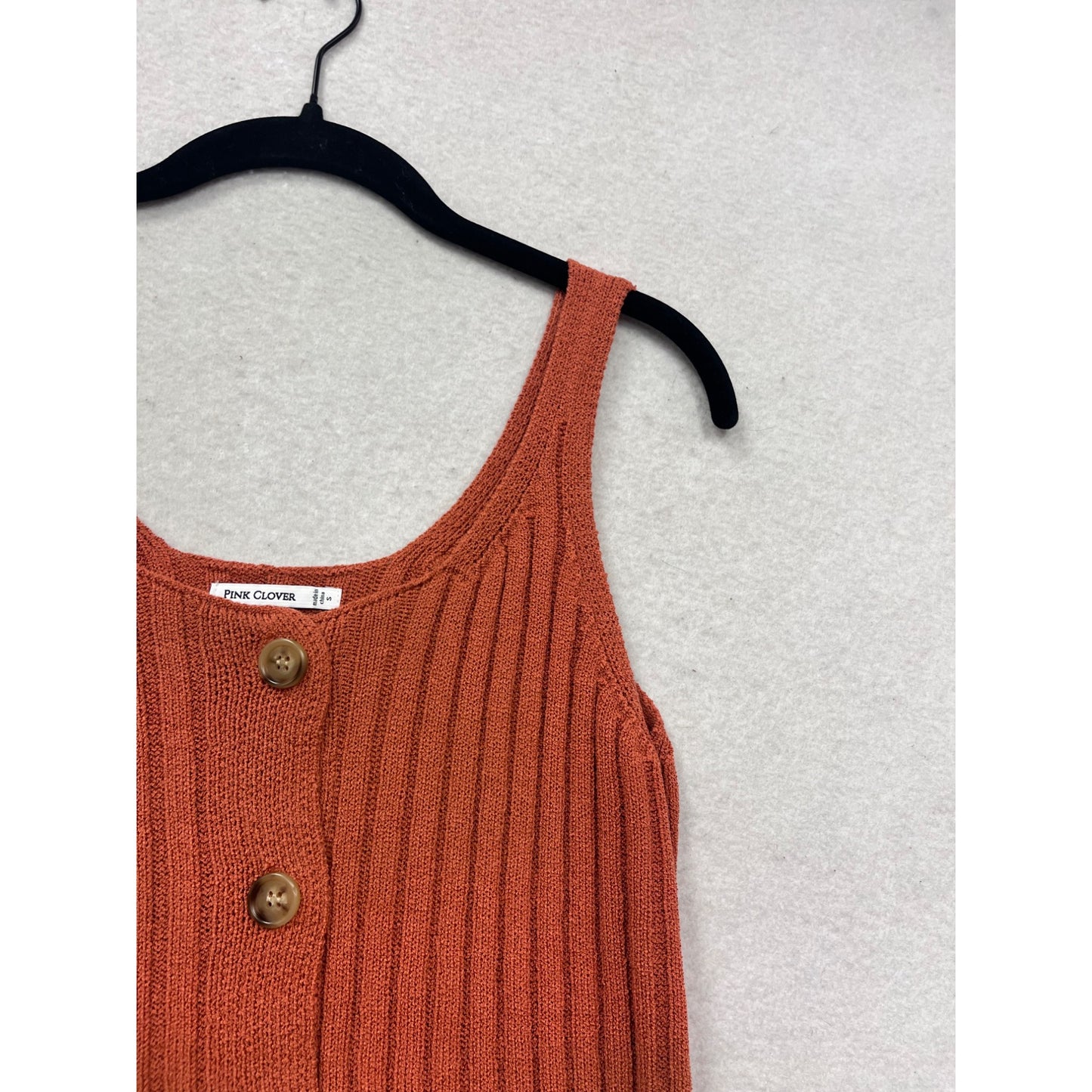 Pink Clover Ribbed Knit Button-Front Tank Top S #543A