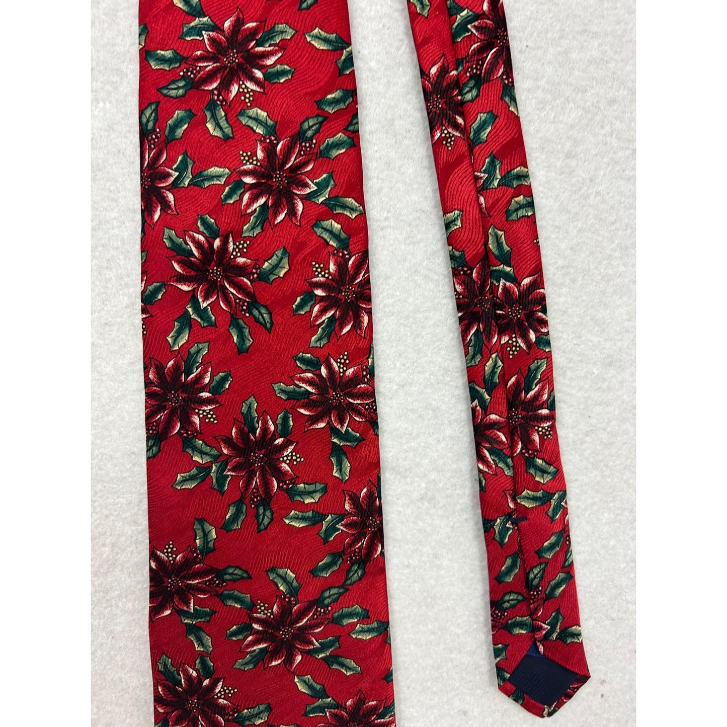 Eagle Red Christmas Poinsettia Patterned Mens Silk Tie #265A