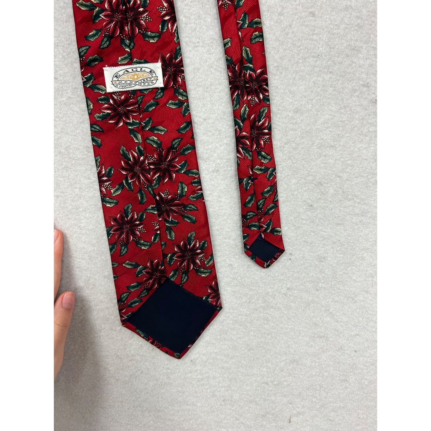 Eagle Red Christmas Poinsettia Patterned Mens Silk Tie #265A