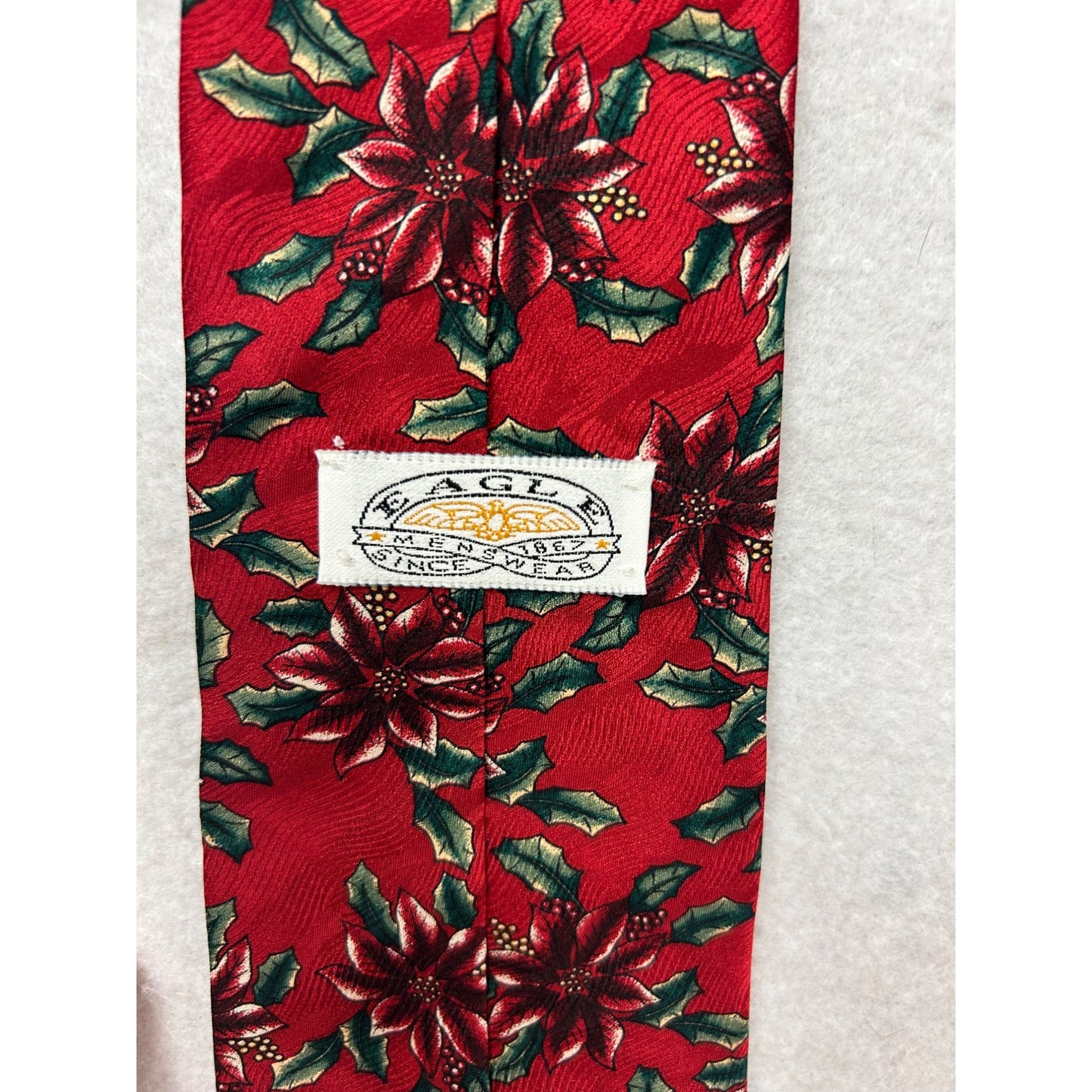 Eagle Red Christmas Poinsettia Patterned Mens Silk Tie #265A
