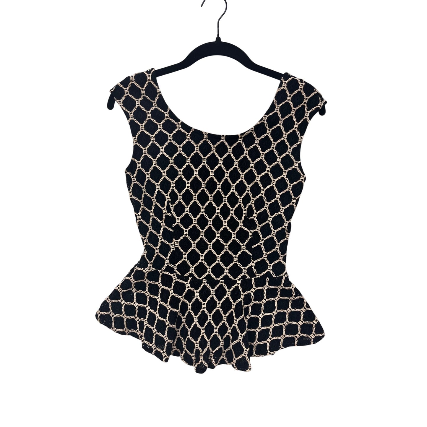 Black & Beige Crochet Peplum Top By Alt.B Womens S #6834
