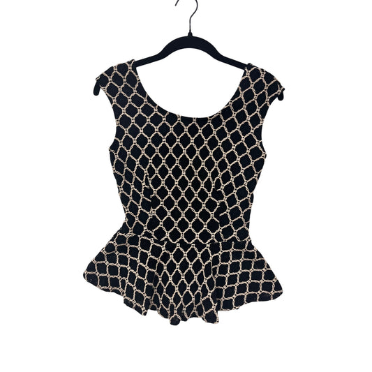 Black & Beige Crochet Peplum Top By Alt.B Womens S #6834