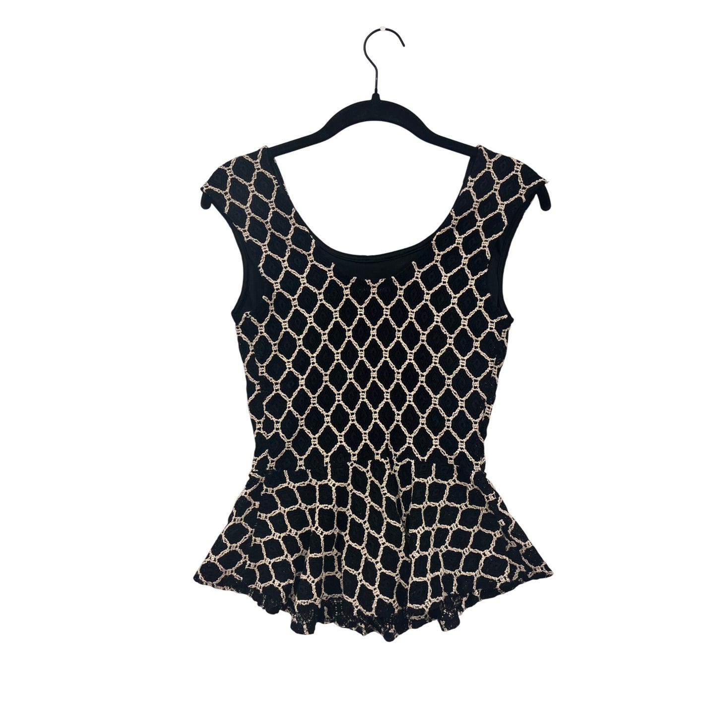 Black & Beige Crochet Peplum Top By Alt.B Womens S #6834