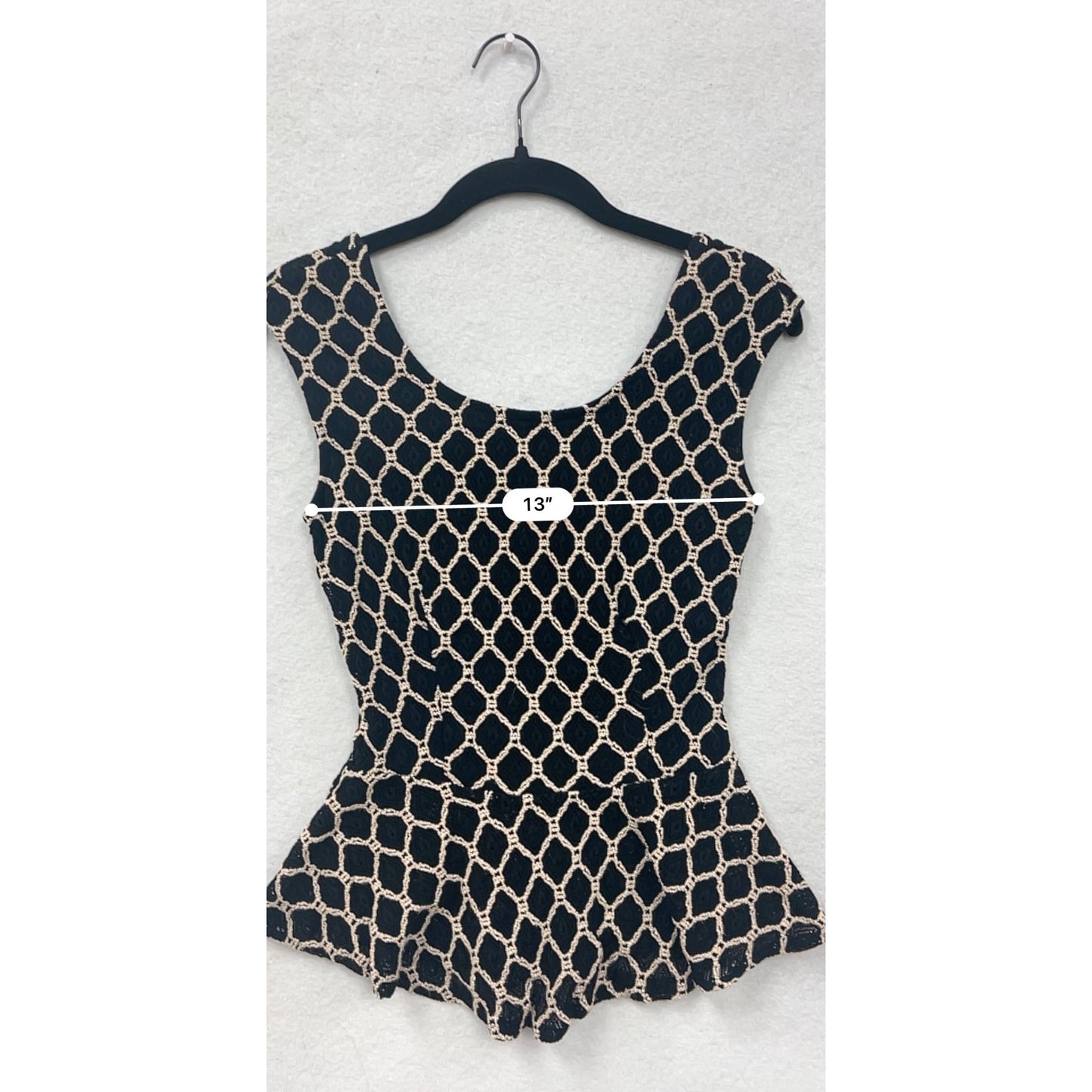 Black & Beige Crochet Peplum Top By Alt.B Womens S #6834