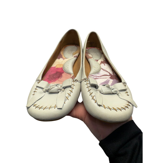 Born White Leather Loafers With Bow Detail & Floral Insoles Size 8 #9409