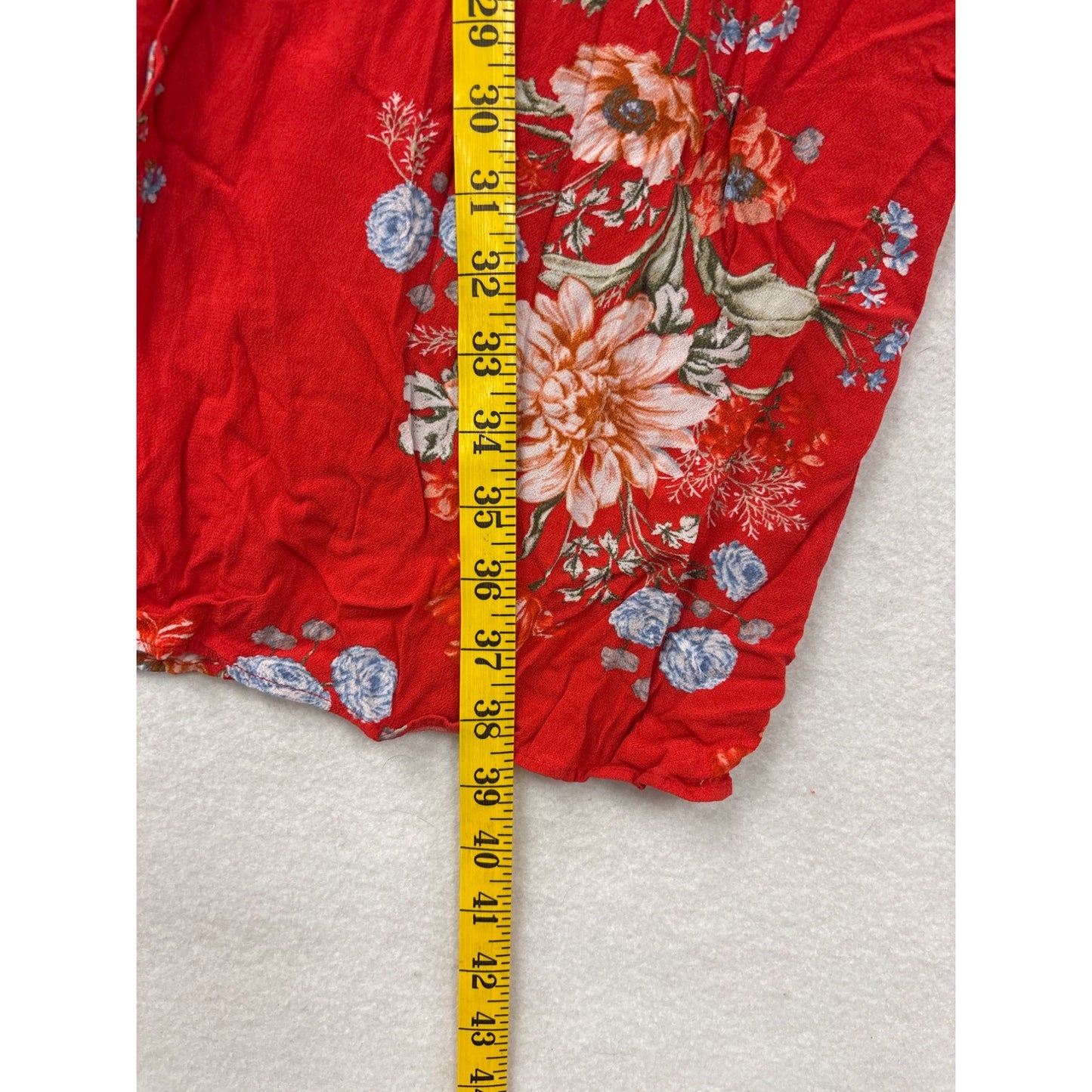 American Eagle Red Floral Strapless Smocked Jumpsuit With Belt & Wide-Leg Design #6979