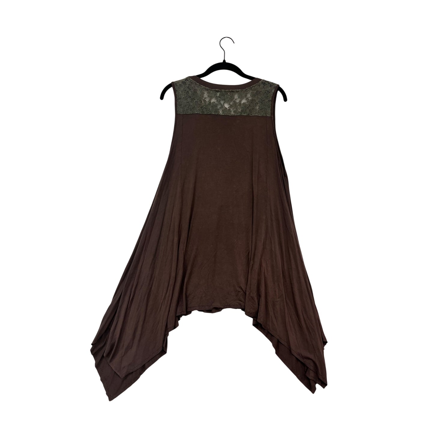Pol Asymmetrical Sleeveless Tunic Top With Lace Detail S Brown #402A