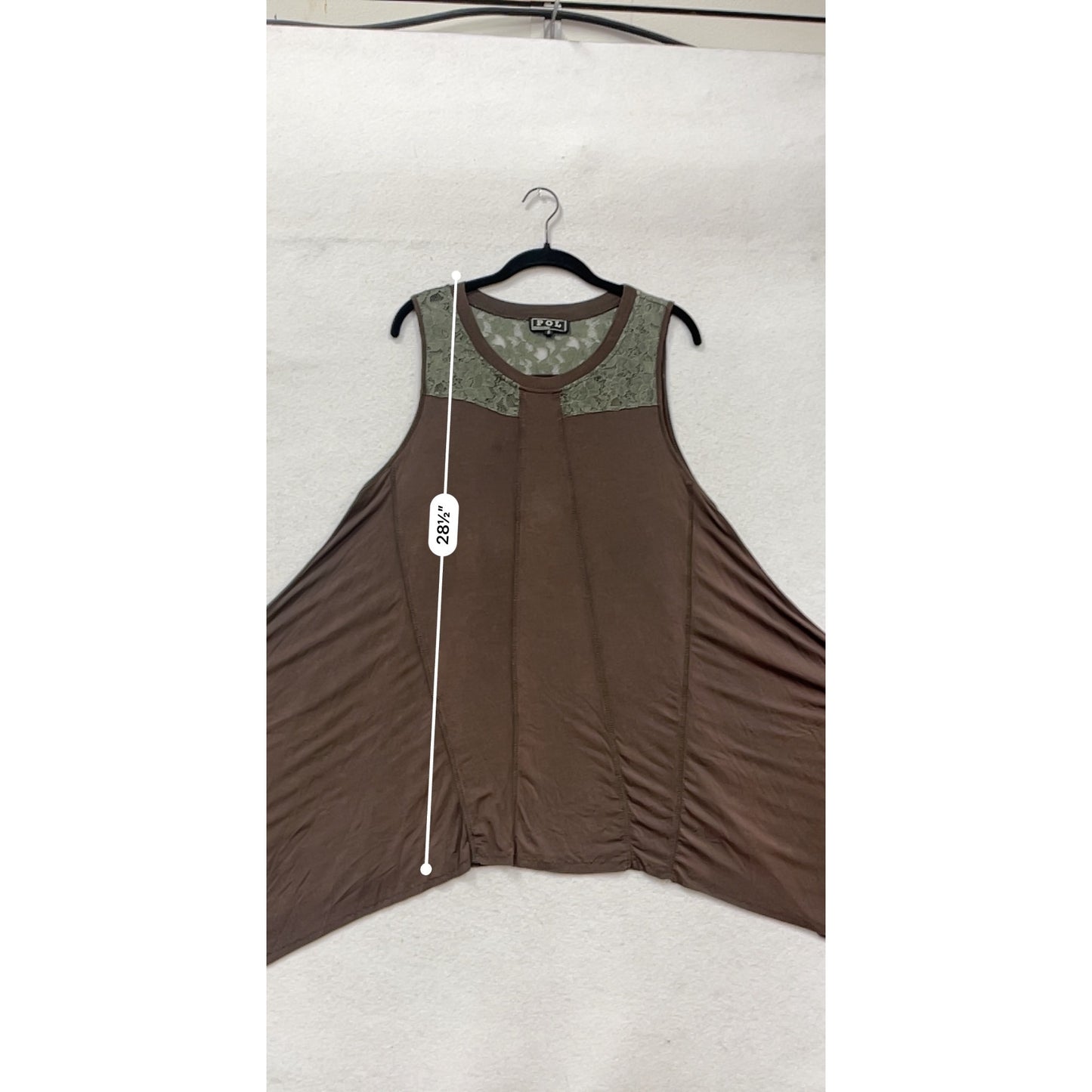 Pol Asymmetrical Sleeveless Tunic Top With Lace Detail S Brown #402A