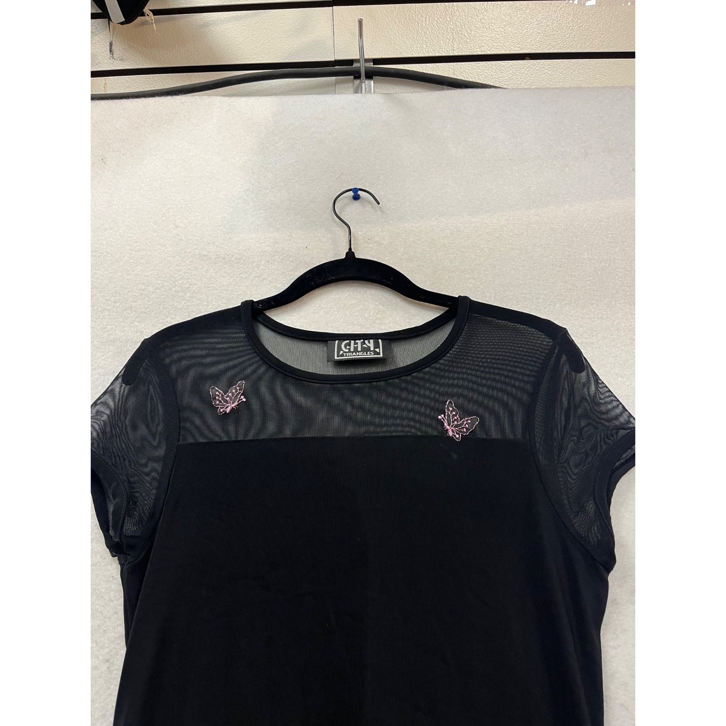 City Triangles Black Mesh Cap Sleeve Butterfly Embroidered A-Line Dress M #145C