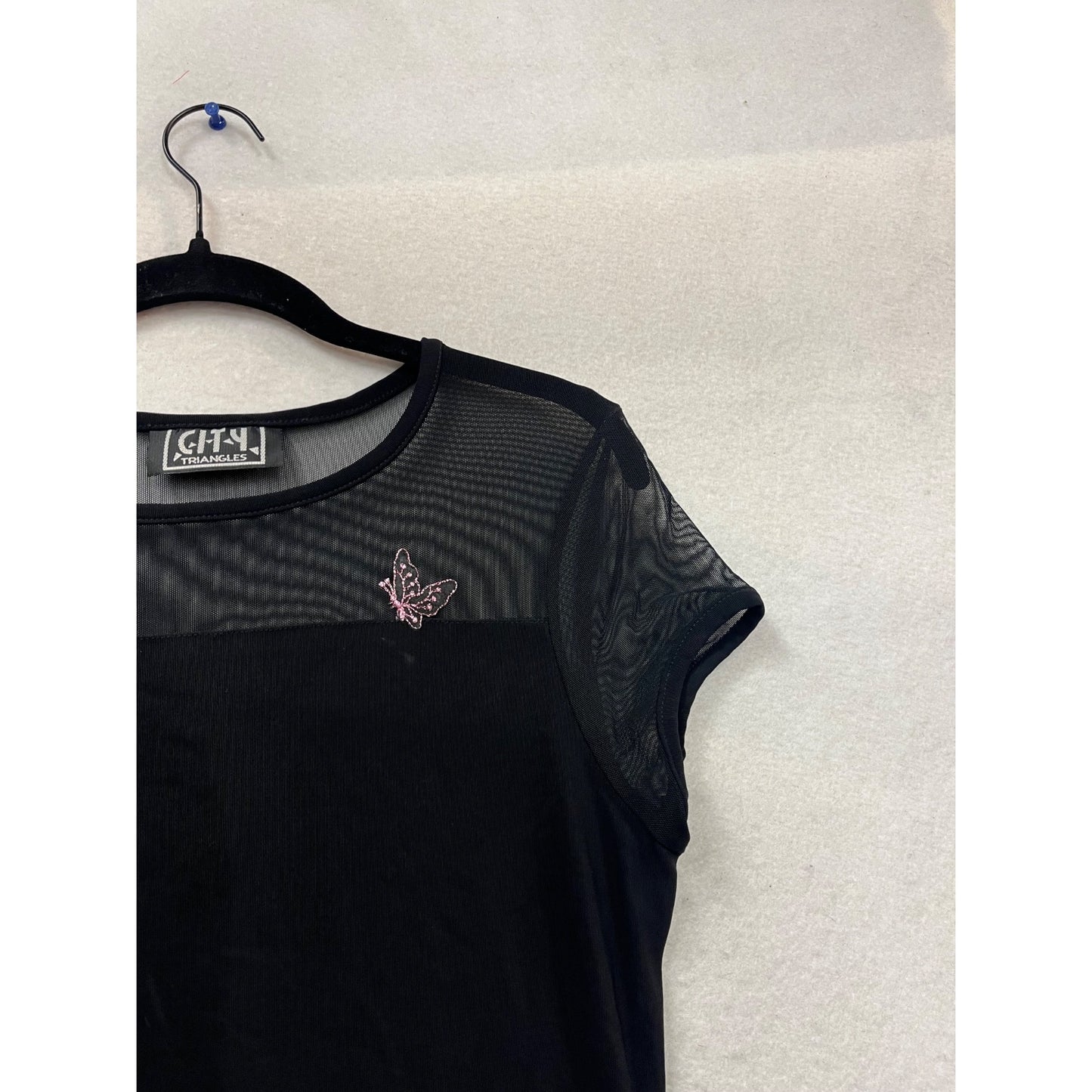 City Triangles Black Mesh Cap Sleeve Butterfly Embroidered A-Line Dress M #145C