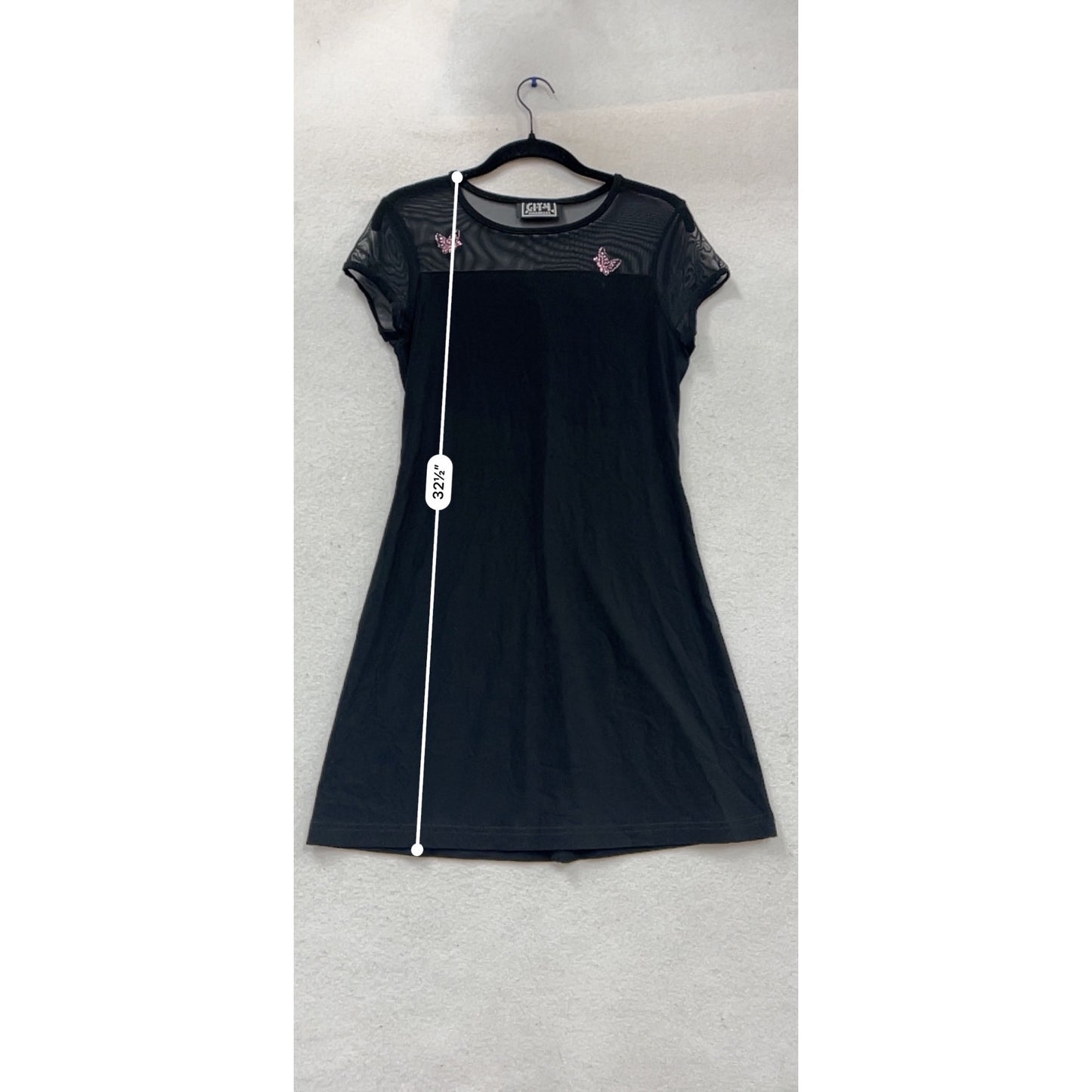 City Triangles Black Mesh Cap Sleeve Butterfly Embroidered A-Line Dress M #145C