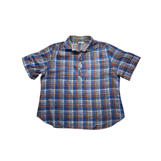 Laura Mae Blue Plaid Short Sleeve Button-Up Shirt Size M #216B