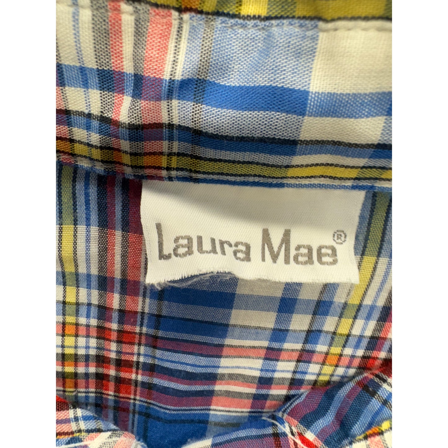 Laura Mae Blue Plaid Short Sleeve Button-Up Shirt Size M #216B