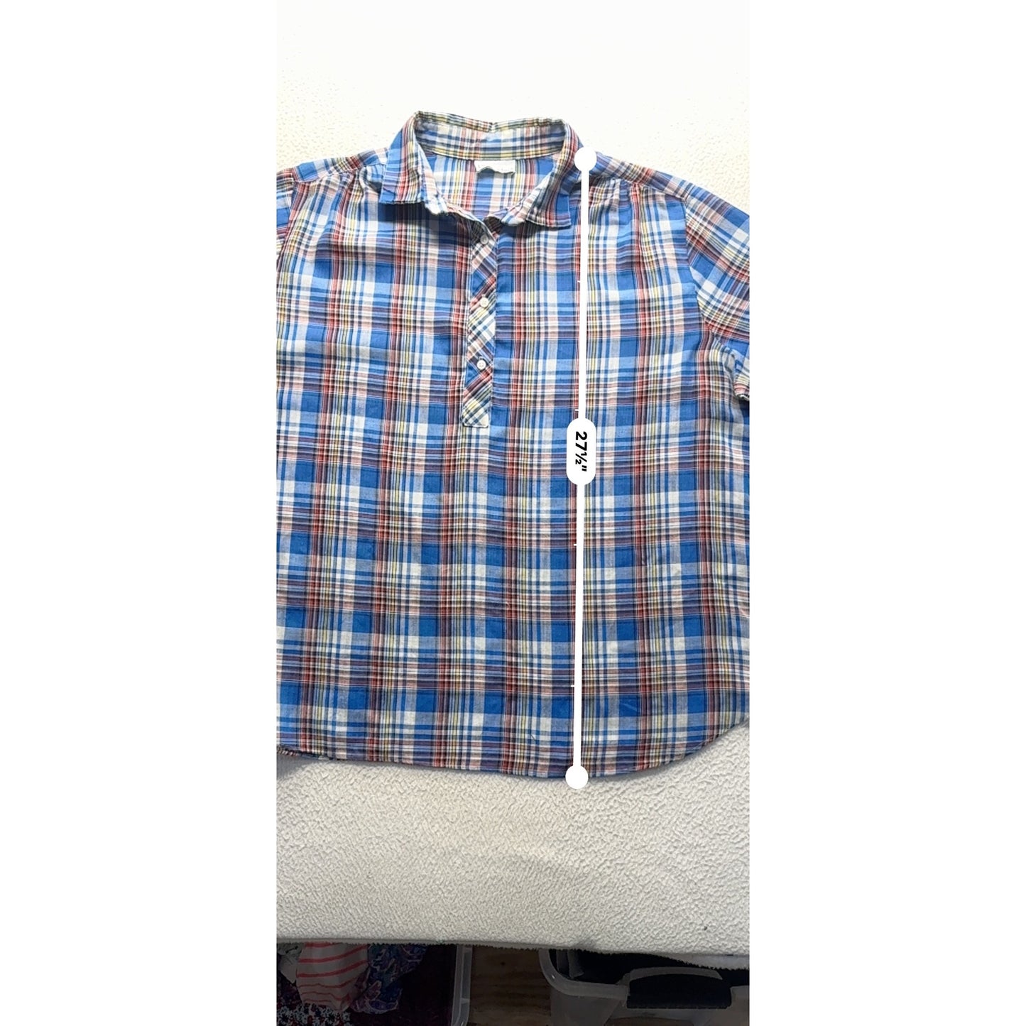 Laura Mae Blue Plaid Short Sleeve Button-Up Shirt Size M #216B