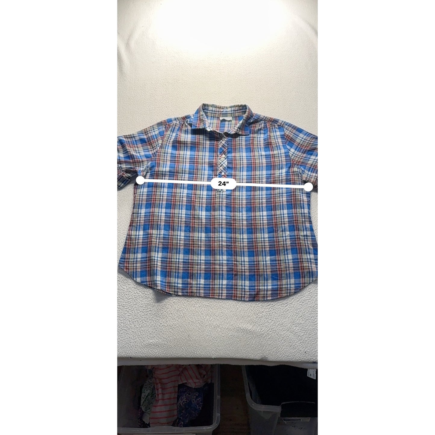 Laura Mae Blue Plaid Short Sleeve Button-Up Shirt Size M #216B