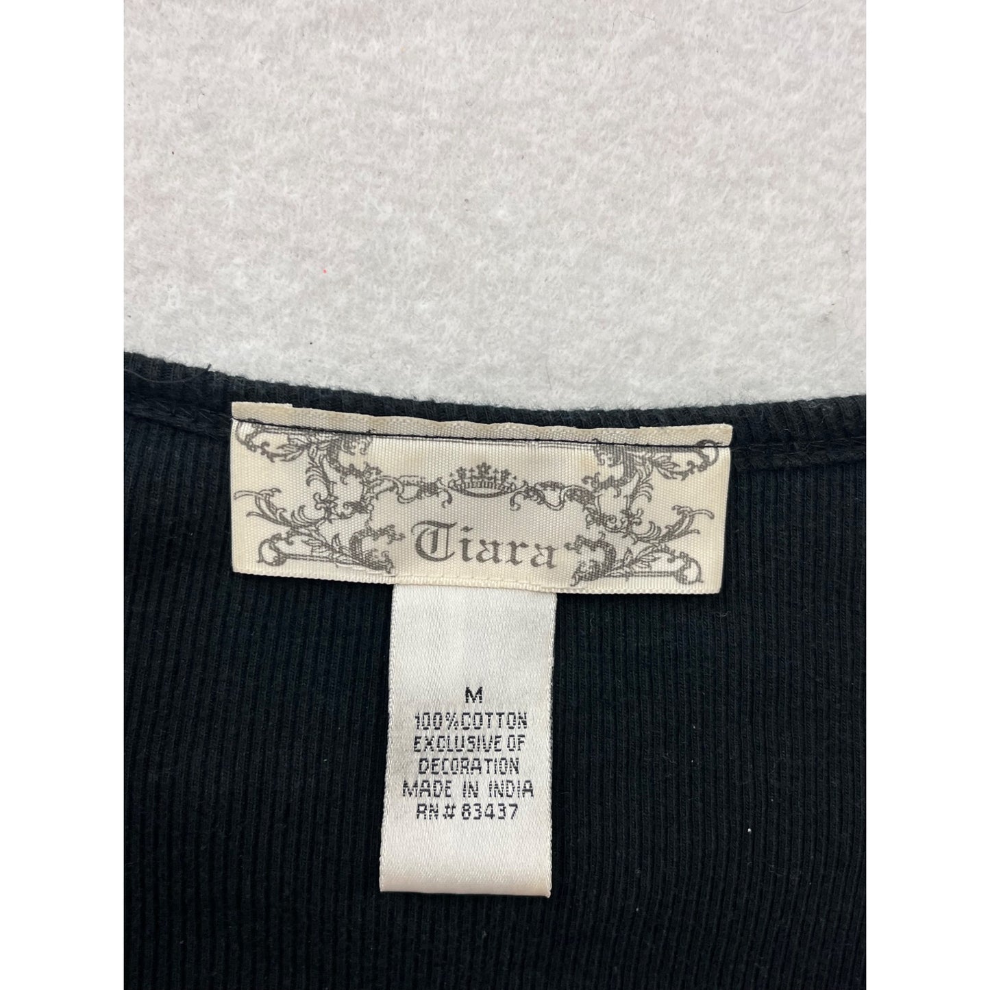 Vintage Tiara Black Embroidered Womens Top M Short Sleeve #8803