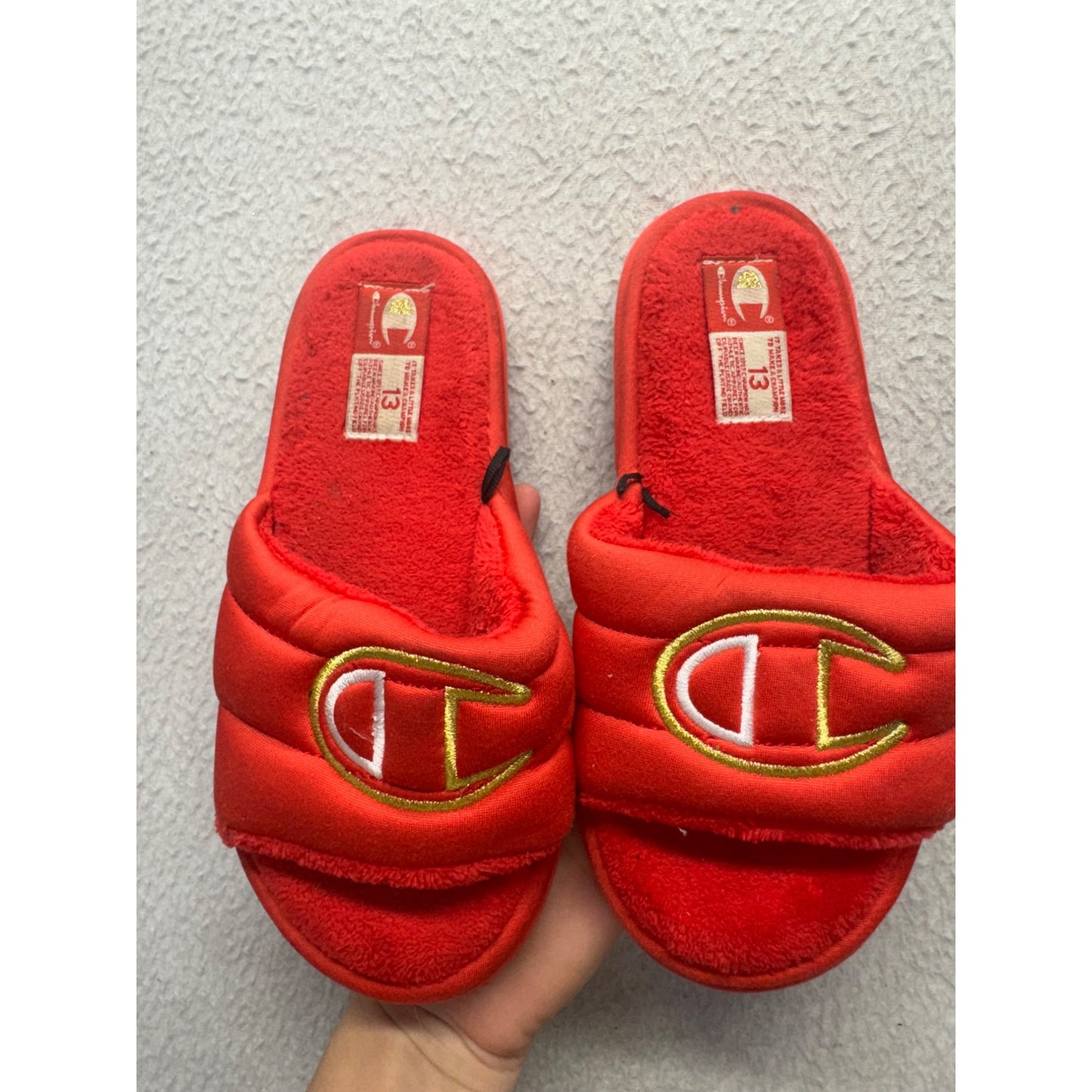 Champion Red Slide Slippers With Embroidered Logo Size 13 Comfortable #9824