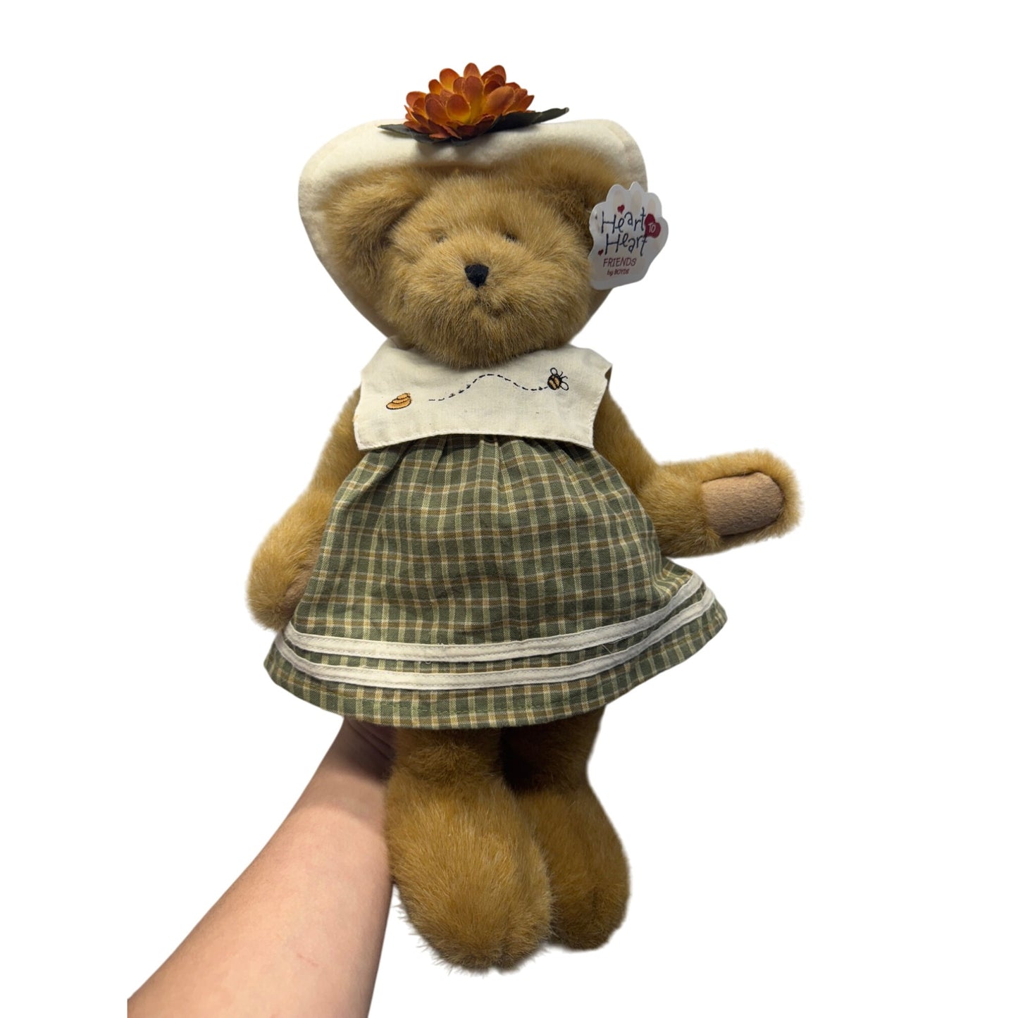 Heart To Heart Friends By Boyds Plush Bear In Plaid Dress & Hat W/ Flower #9865