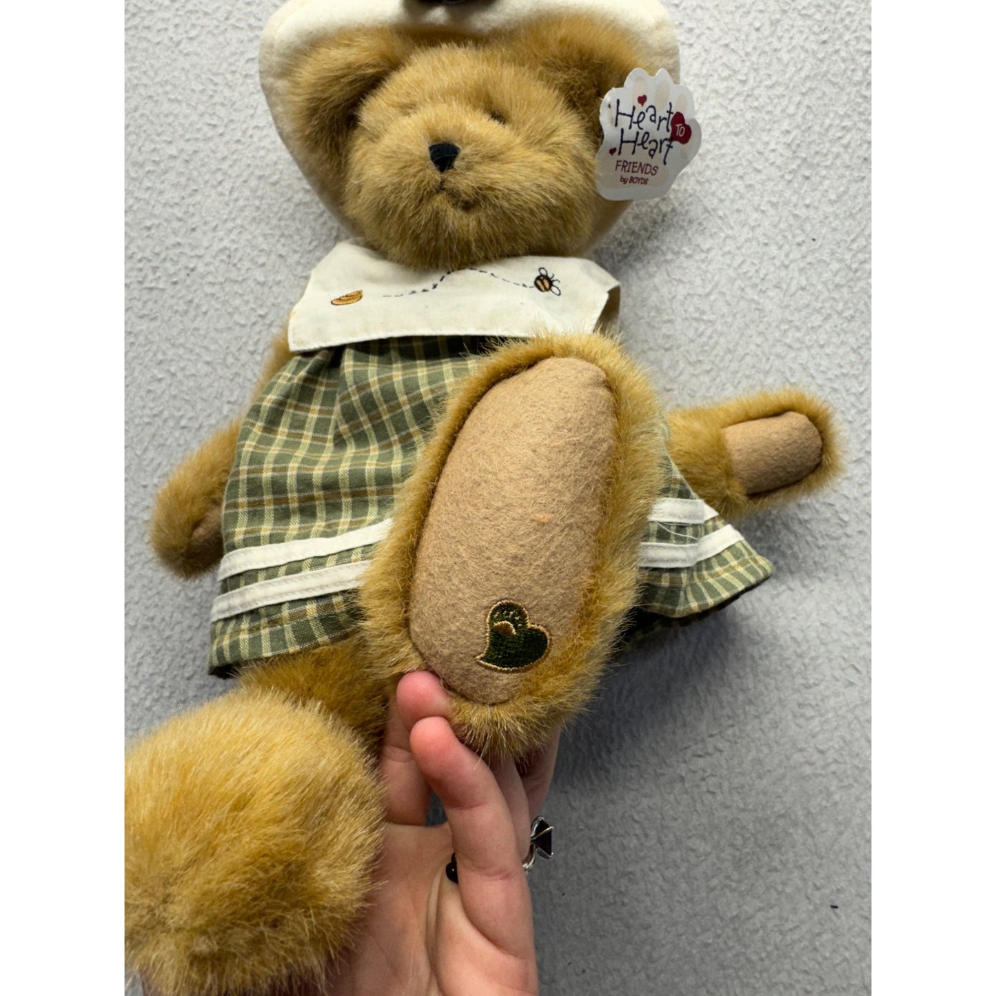 Heart To Heart Friends By Boyds Plush Bear In Plaid Dress & Hat W/ Flower #9865